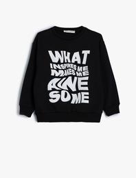 Sweatshirt Slogan Baskılı Bisiklet Yaka Uzun Kollu