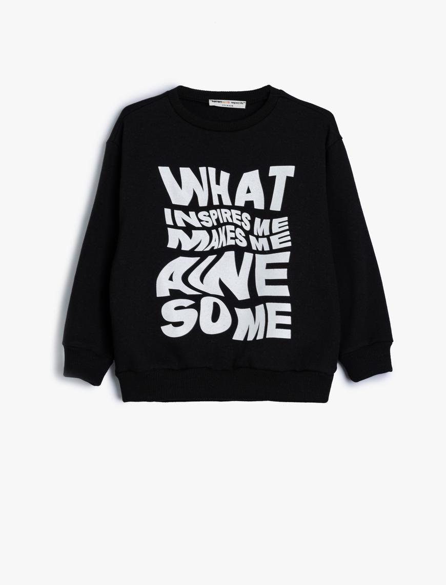  Erkek Çocuk Slogan Baskılı Uzun Kollu Bisiklet Yaka Sweatshirt