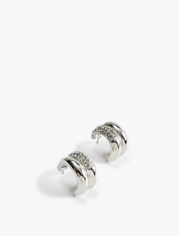 Kadın Halka Küpe İki Sıralı Taş Detaylı