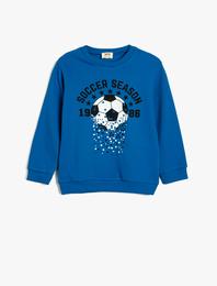 Sweatshirt Uzun Kollu Bisiklet Yaka Futbol Baskılı Şardonlu