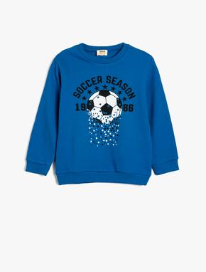 Sweatshirt Uzun Kollu Bisiklet Yaka Futbol Baskılı Şardonlu