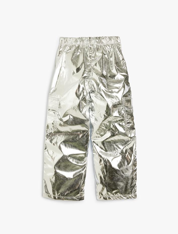 Kız Çocuk Varaklı Parlak Paraşüt Pantolon Cep Detaylı Beli Lastikli