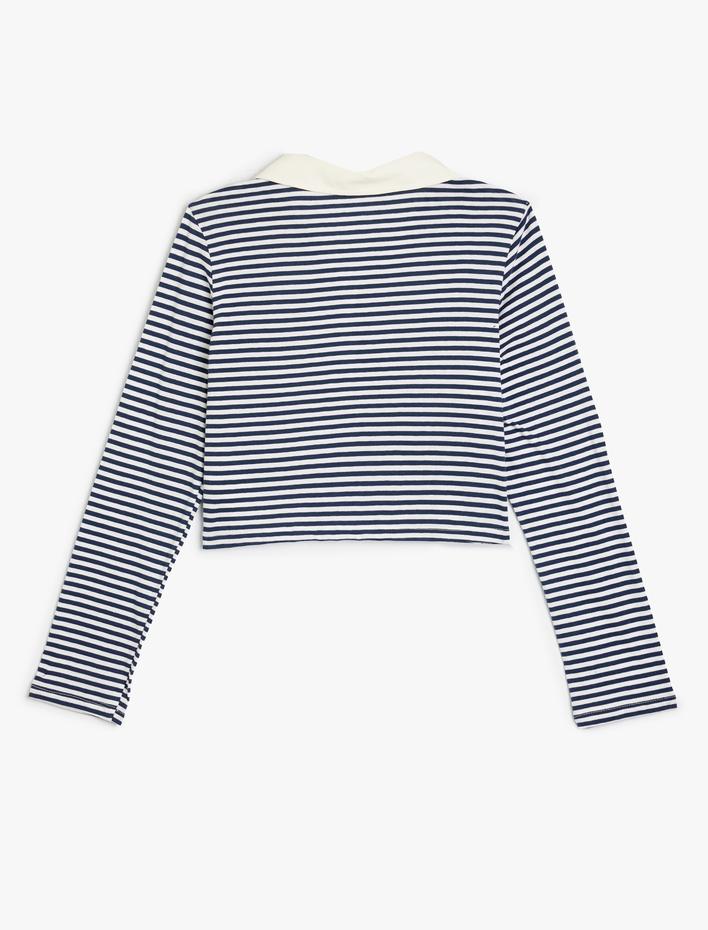 Kız Çocuk Polo Yaka Tişört Uzun Kollu Düğme Detaylı Pamuklu