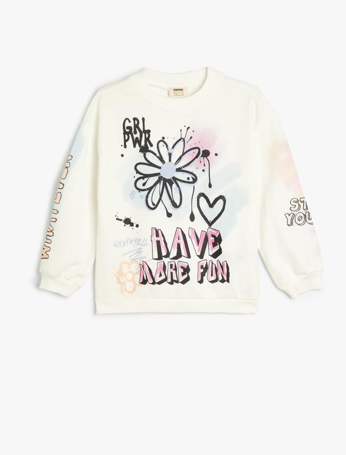Kız Çocuk Sweatshirt Grafiti Temalı Bisiklet Yaka Uzun Kollu