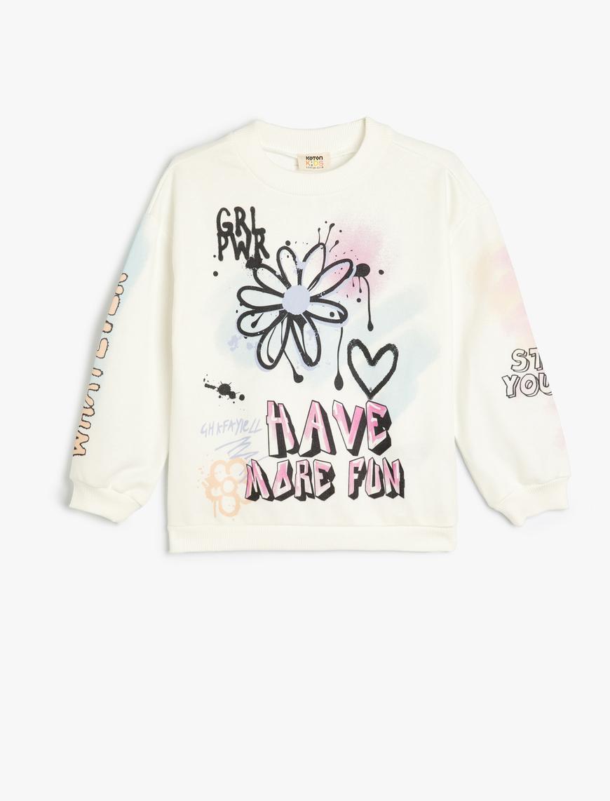  Kız Çocuk Sweatshirt Grafiti Temalı Bisiklet Yaka Uzun Kollu