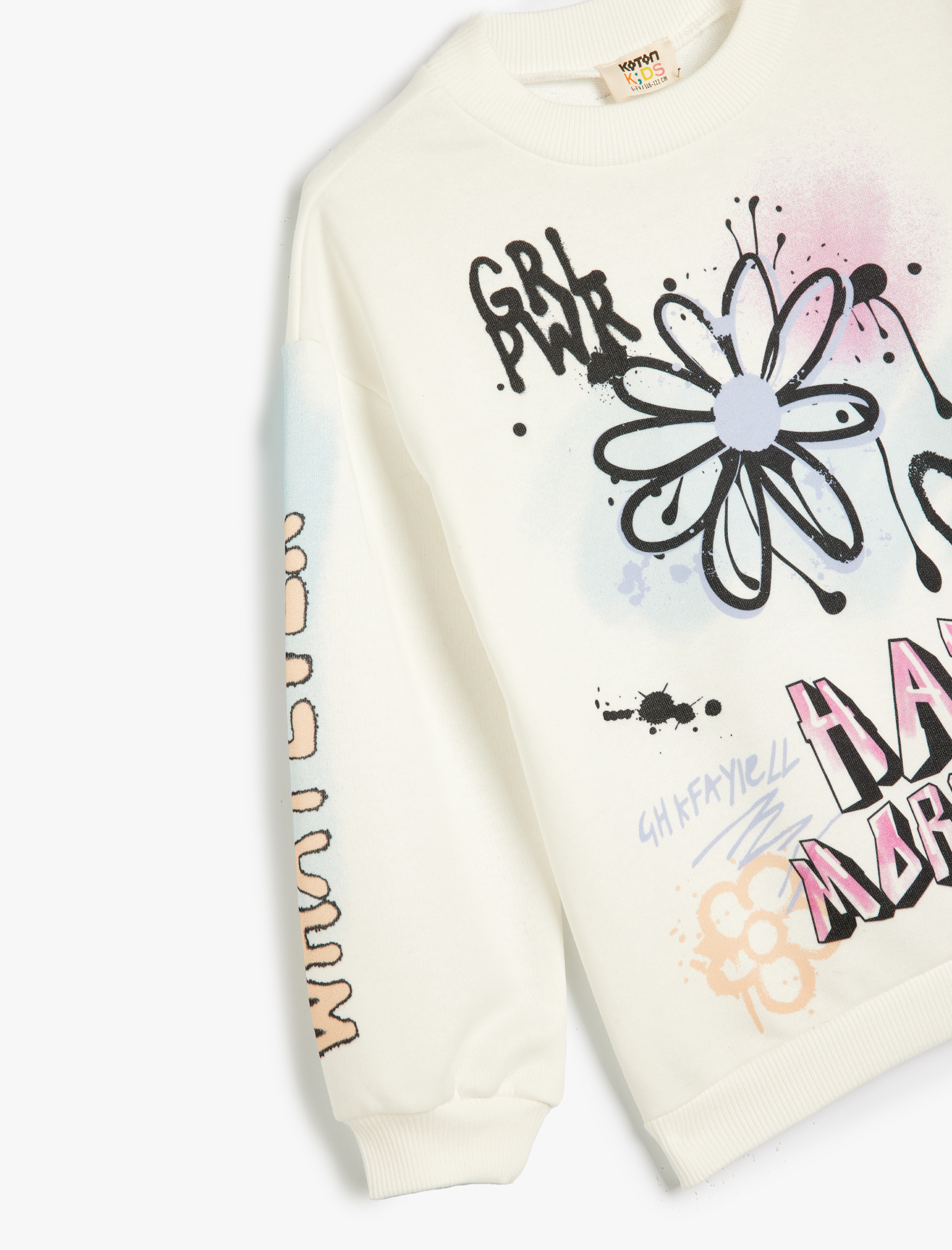  Kız Çocuk Sweatshirt Grafiti Temalı Bisiklet Yaka Uzun Kollu