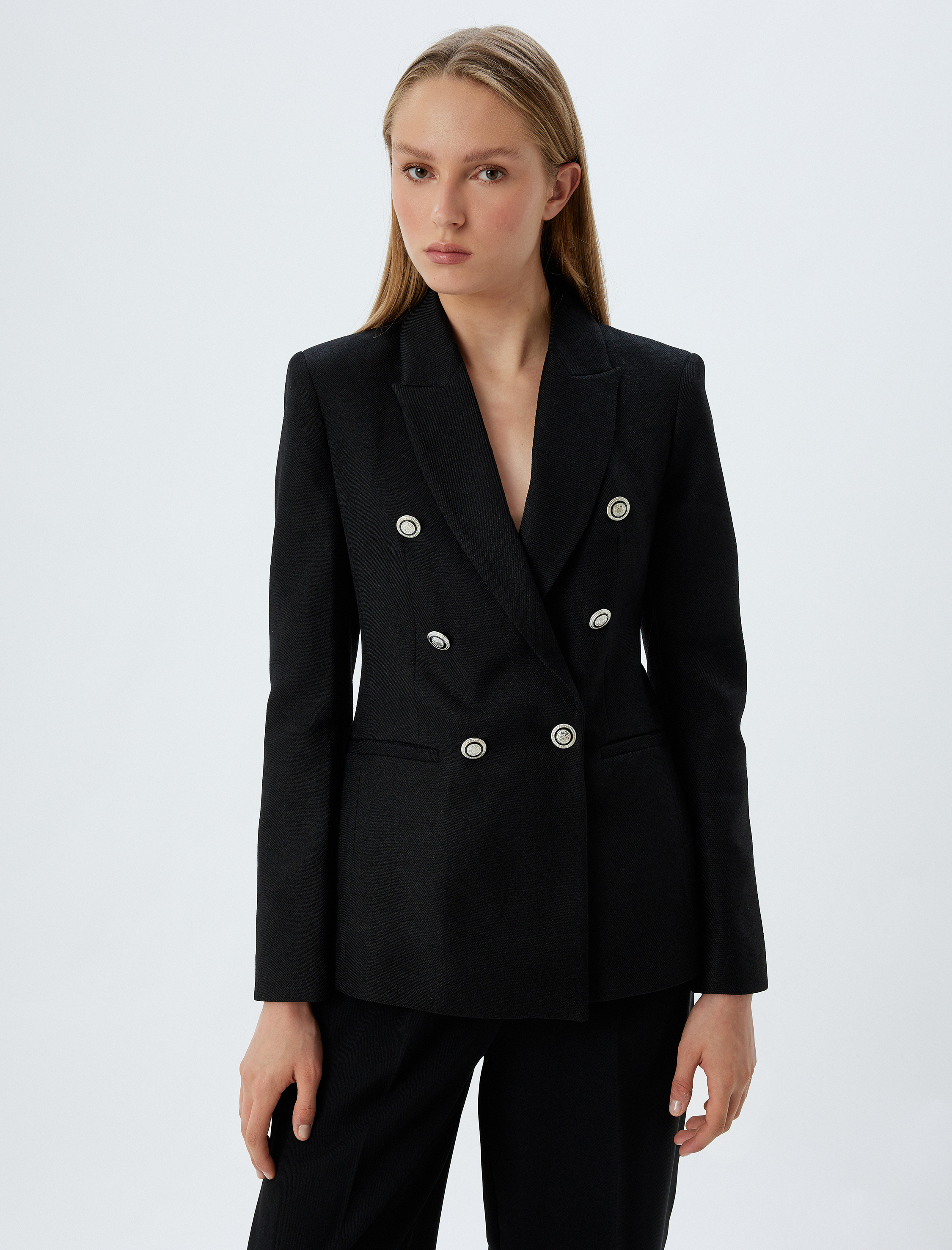   Düğmeli Cepli Kruvaze Blazer Ceket