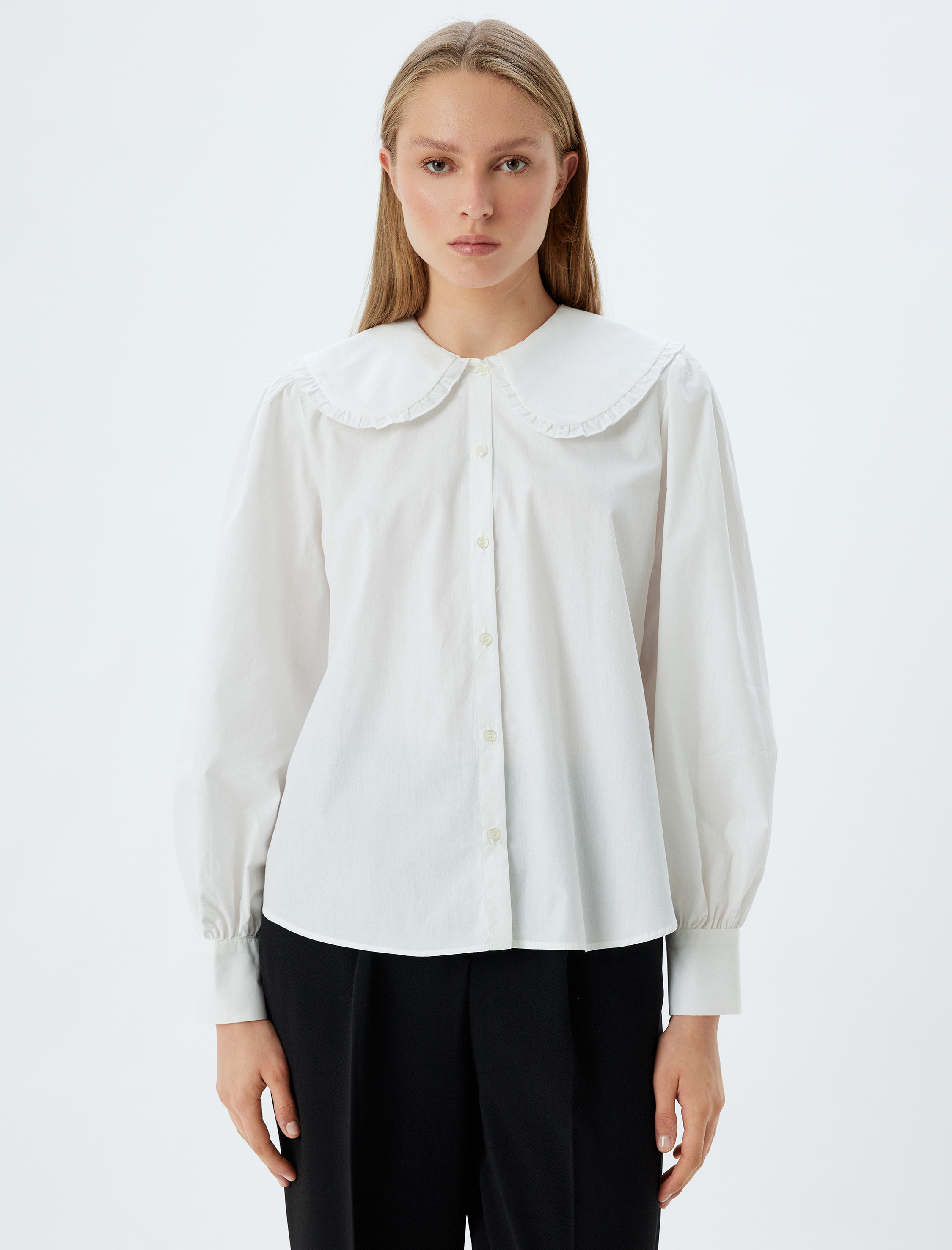 Geniş Bebe Yaka Gömlek Uzun Kollu Regular Fit