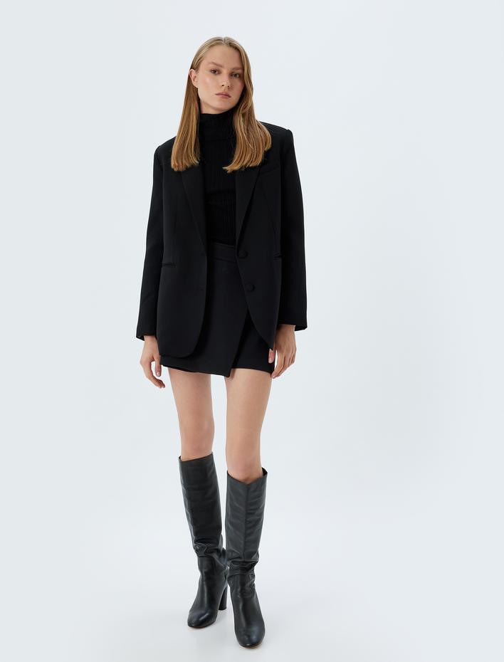  Asimetrik Mini Şort Etek Kruvaze Standart Bel