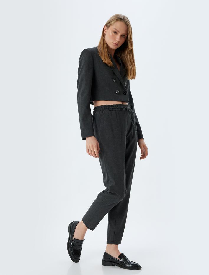  Cepli Beli Lastikli Yüksek Bel Jogger Havuç Kesim Pantolon