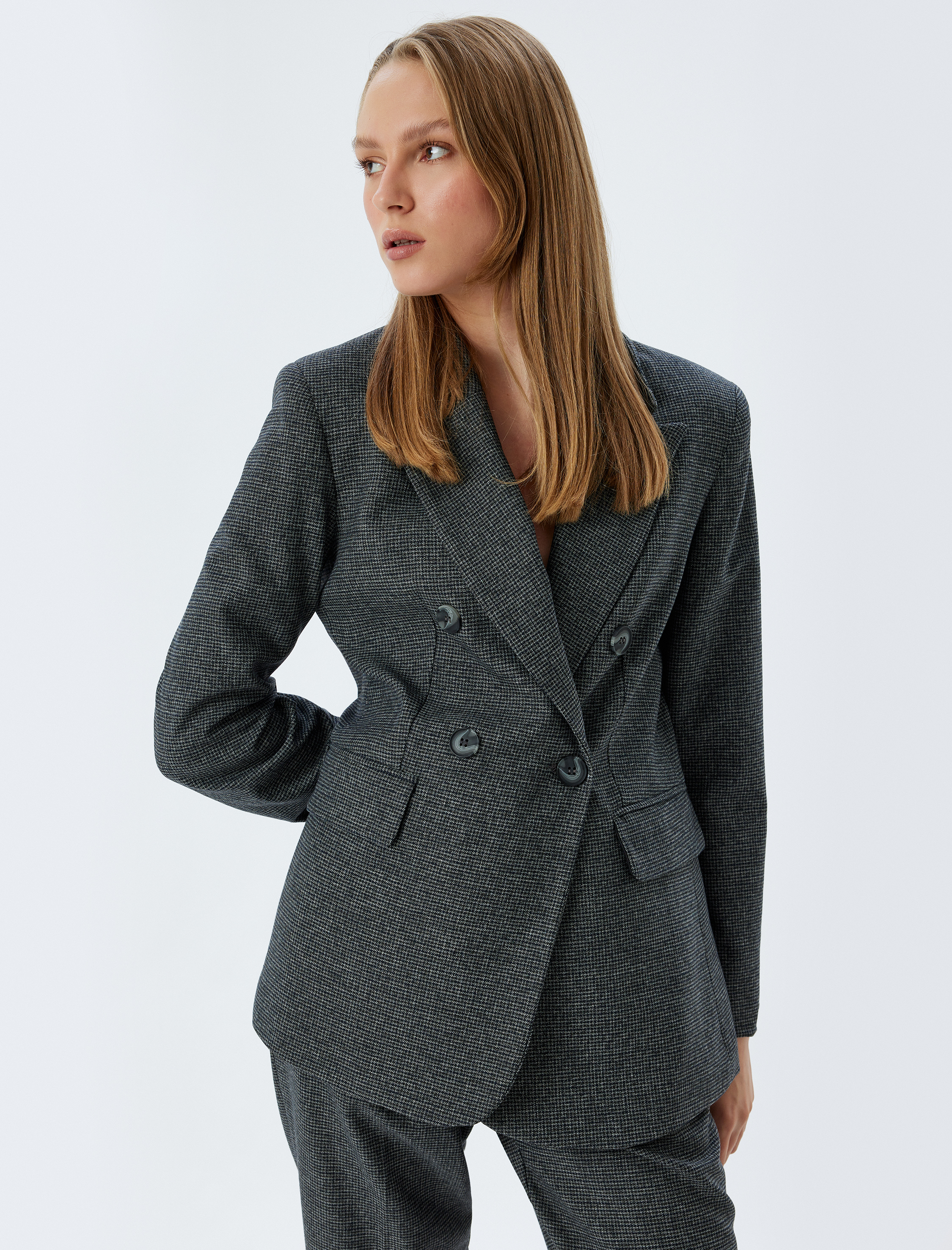 Cepli Düğmeli Kruvaze Oversize Blazer Ceket