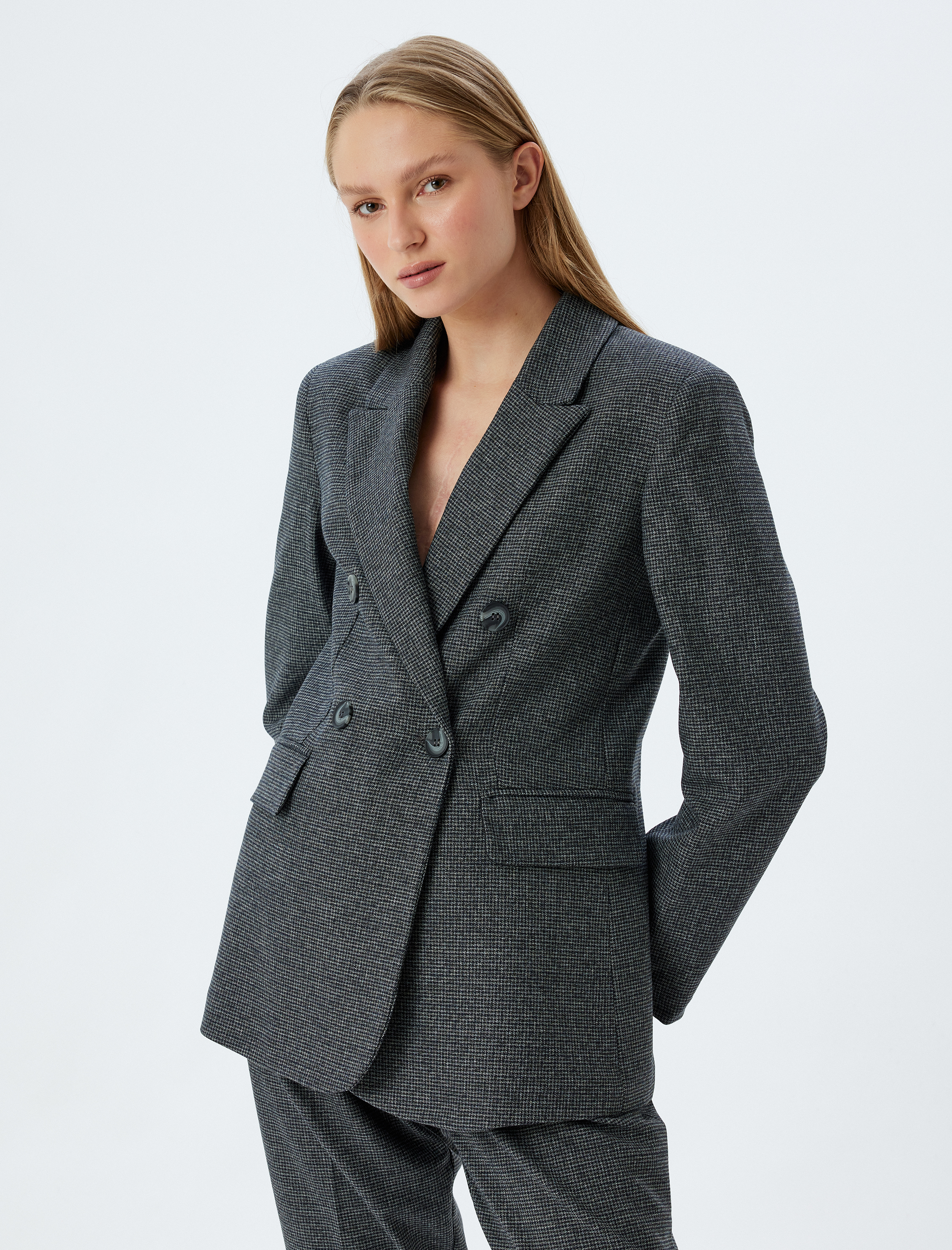Cepli Düğmeli Kruvaze Oversize Blazer Ceket