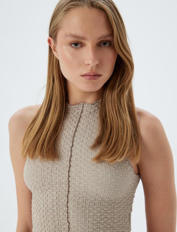  Crop Atlet Halter Yaka Bürümcük Kumaş