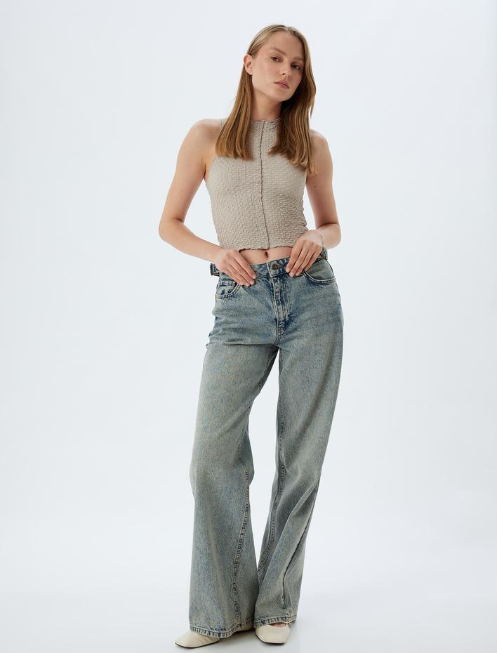  Crop Atlet Halter Yaka Bürümcük Kumaş