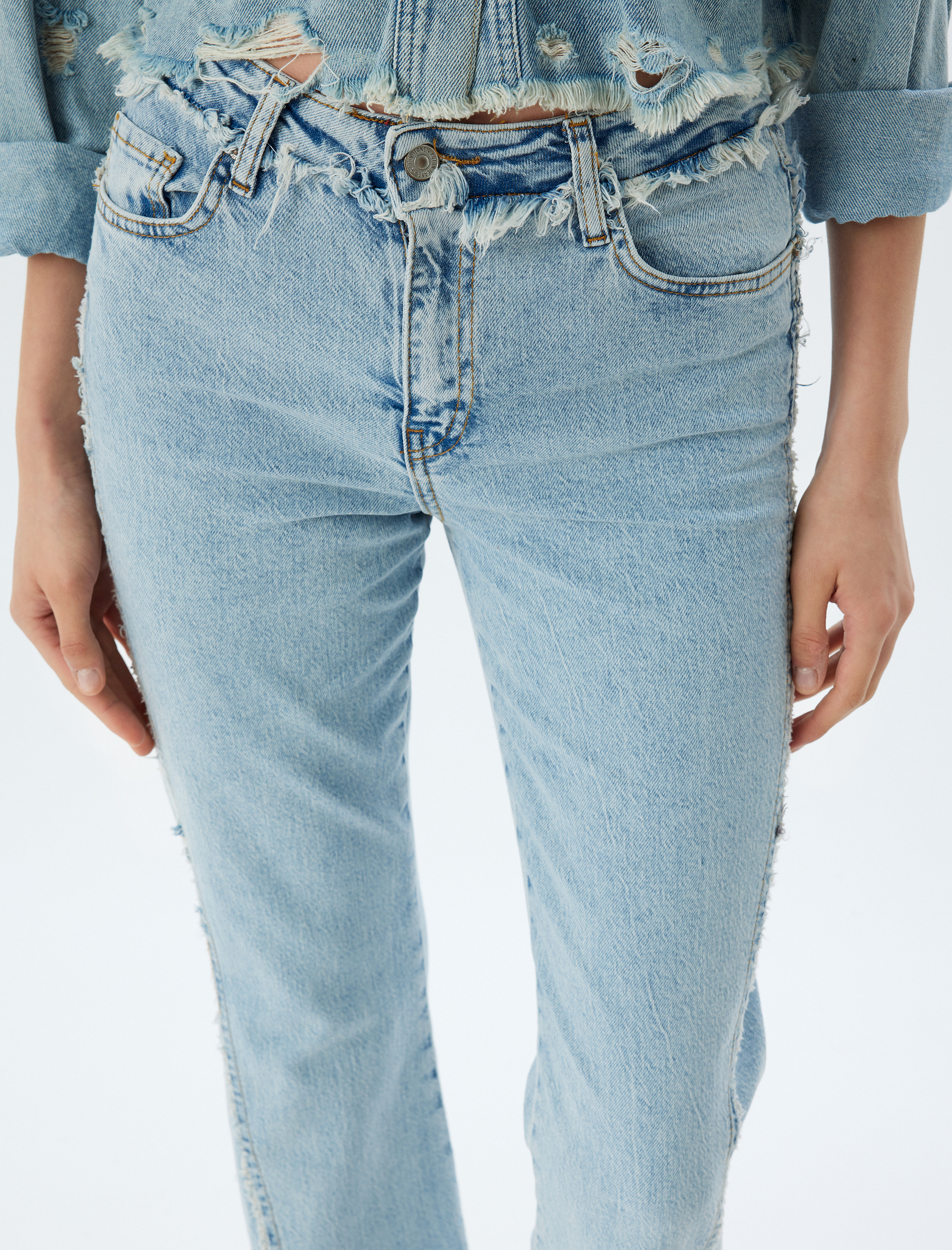 Normal Bel Slim Fit İspanyol Paça Düğmeli Kot Pantolon - Flare Jean