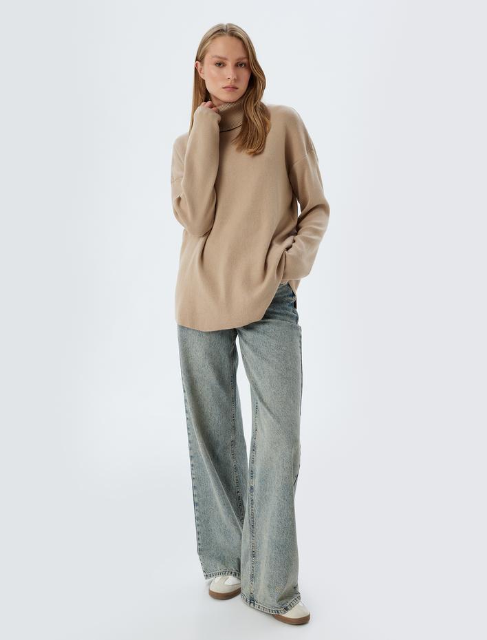  Balıkçı Yaka Oversize Triko Kazak Uzun Kollu Yumuşak Dokulu