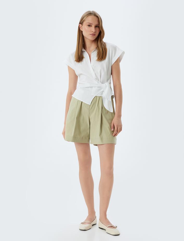  Koton X Sima Tarkan - Kruvaze Gömlek Kısa Kollu Yandan Bağlama Detaylı