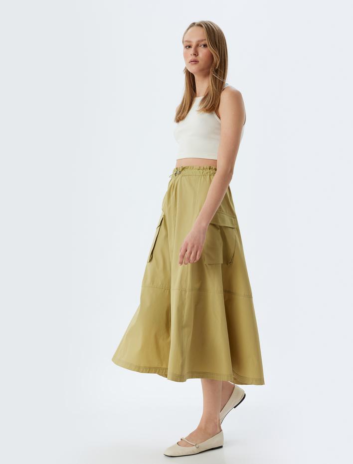  Kargo Cepli A Kesim Beli Lastikli Midi Boy Etek