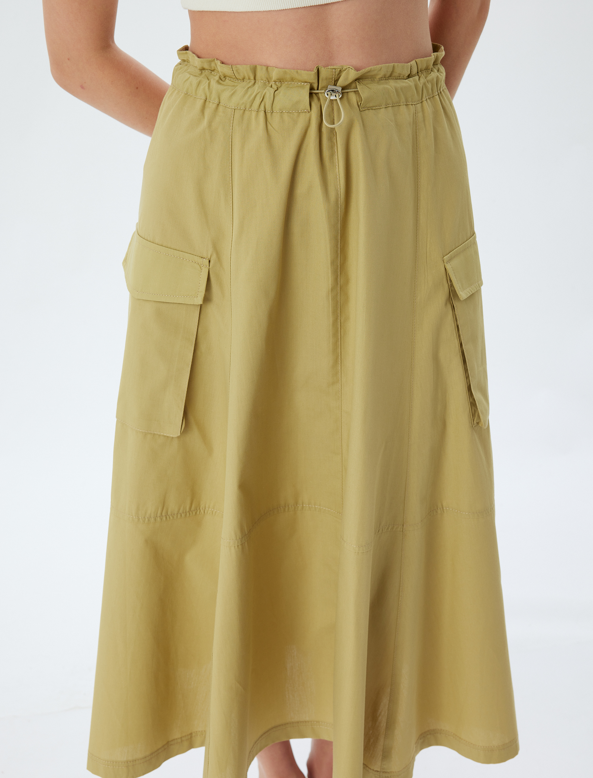   Kargo Cepli A Kesim Beli Lastikli Midi Boy Etek