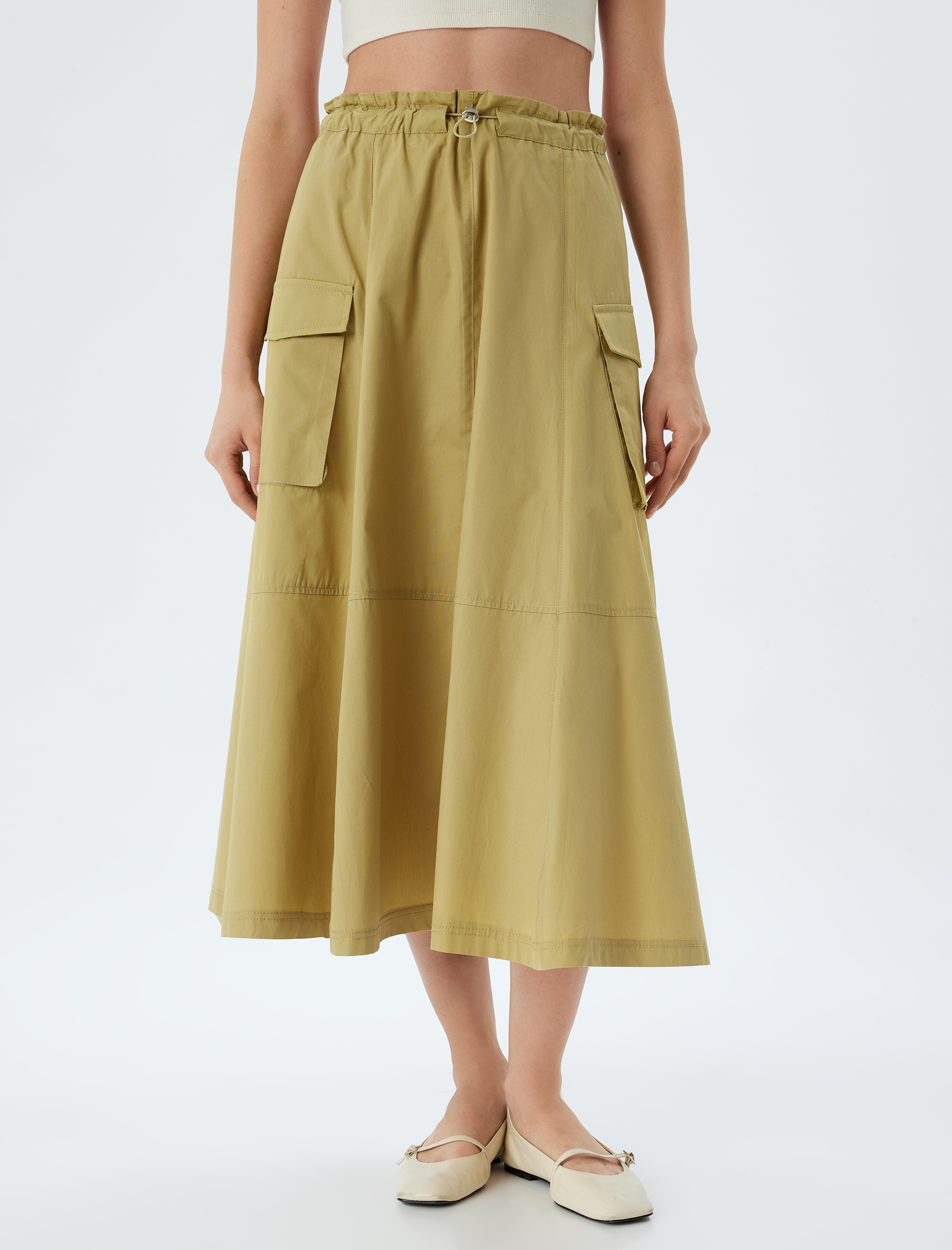   Kargo Cepli A Kesim Beli Lastikli Midi Boy Etek