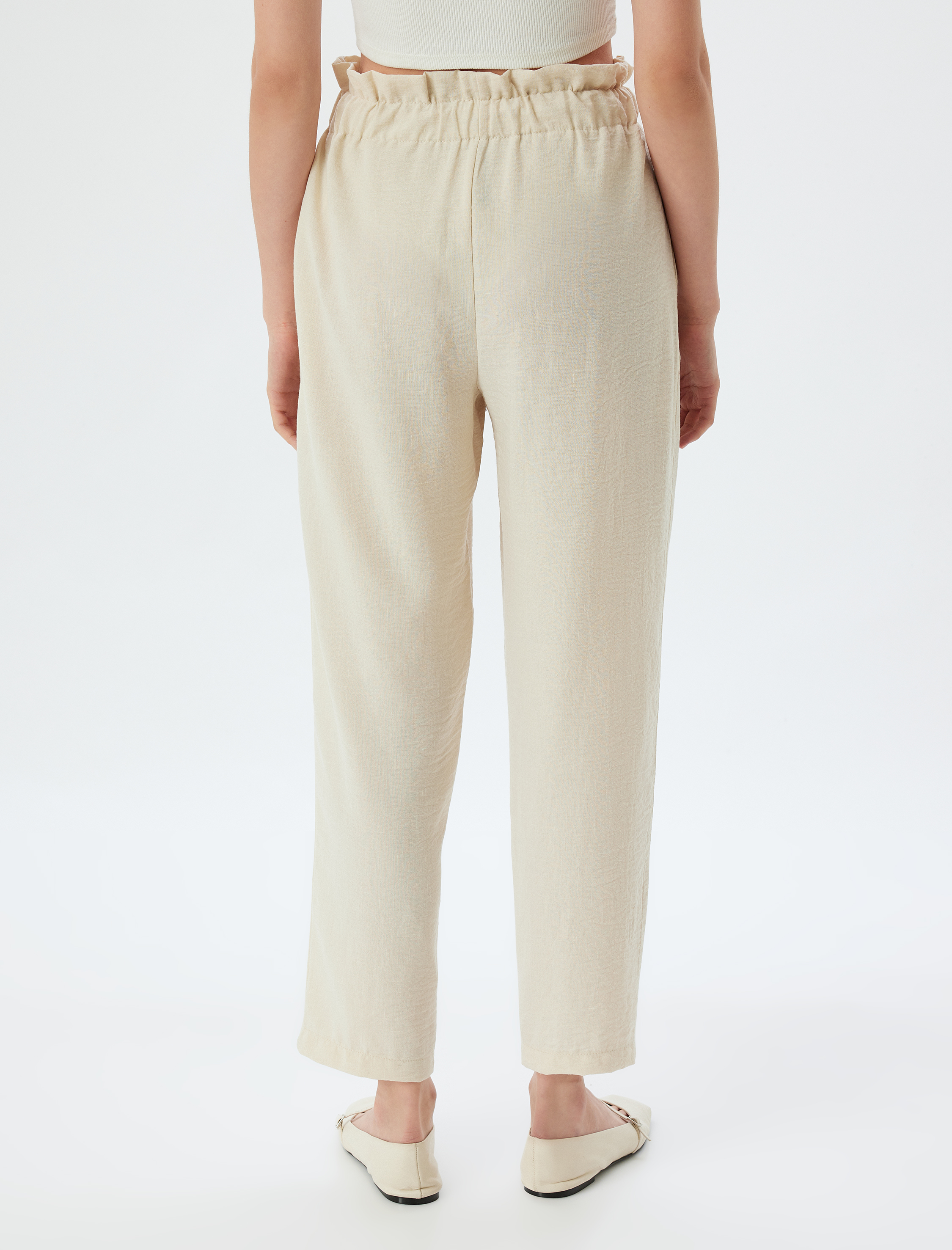   Bol Paça Pantolon Beli Lastikli Bağlamalı Cepli