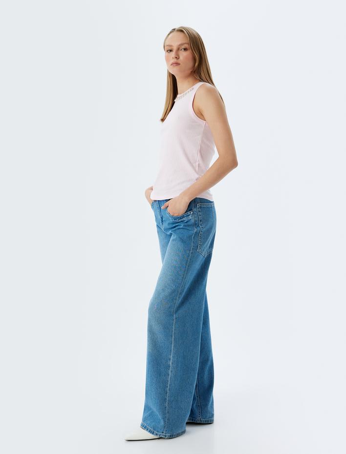  Taşlı Atlet Yuvarlak Yaka Ribanalı Slim Fit