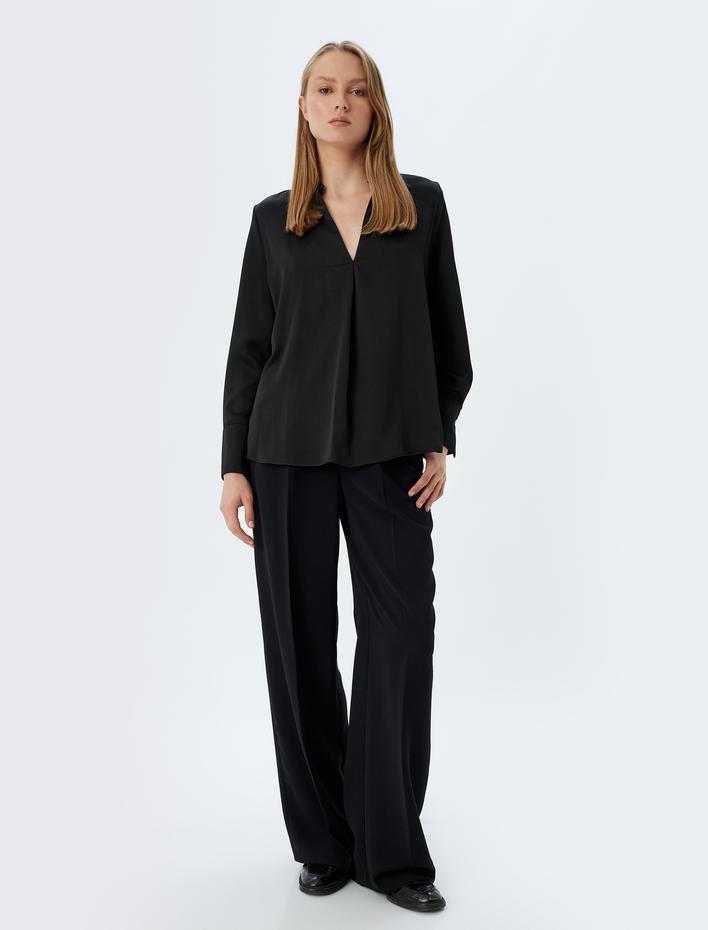  V Yaka Bluz Uzun Kollu Regular Fit