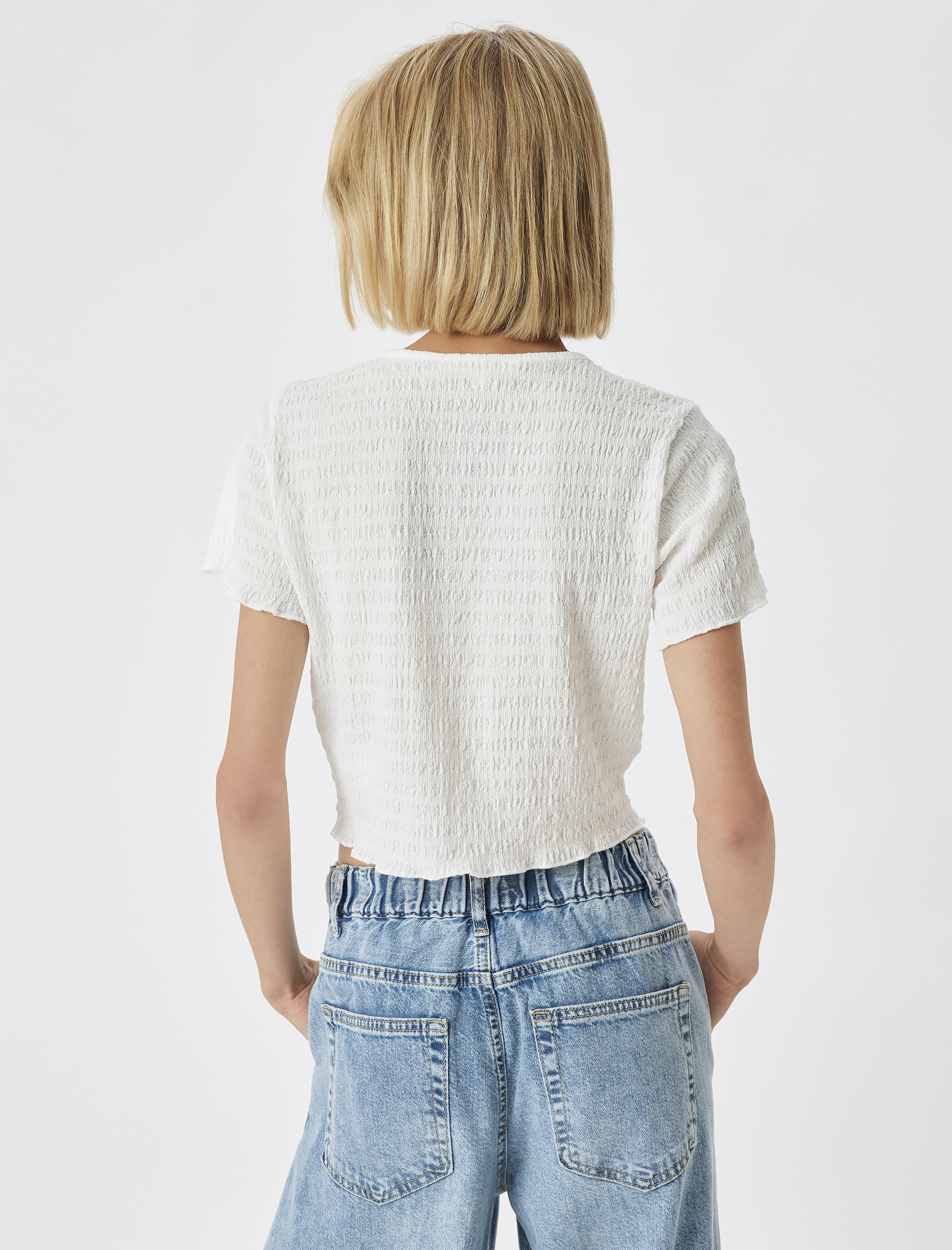   Dokulu Tişört Kısa Kollu Bisiklet Yaka Slim Fit