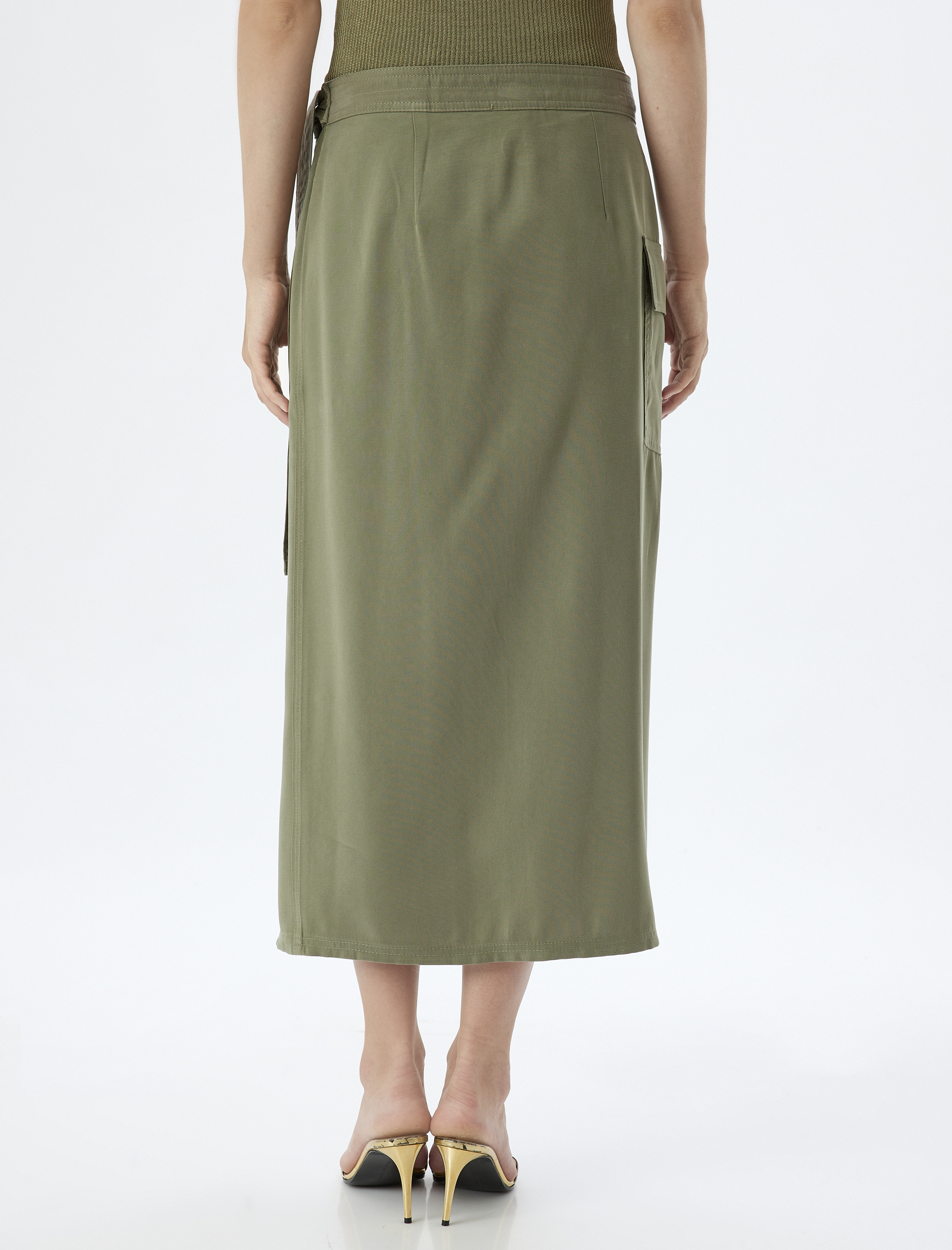   Modal Kruvaze Etek Yandan Bağlamalı Yüksek Bel Midi Boy