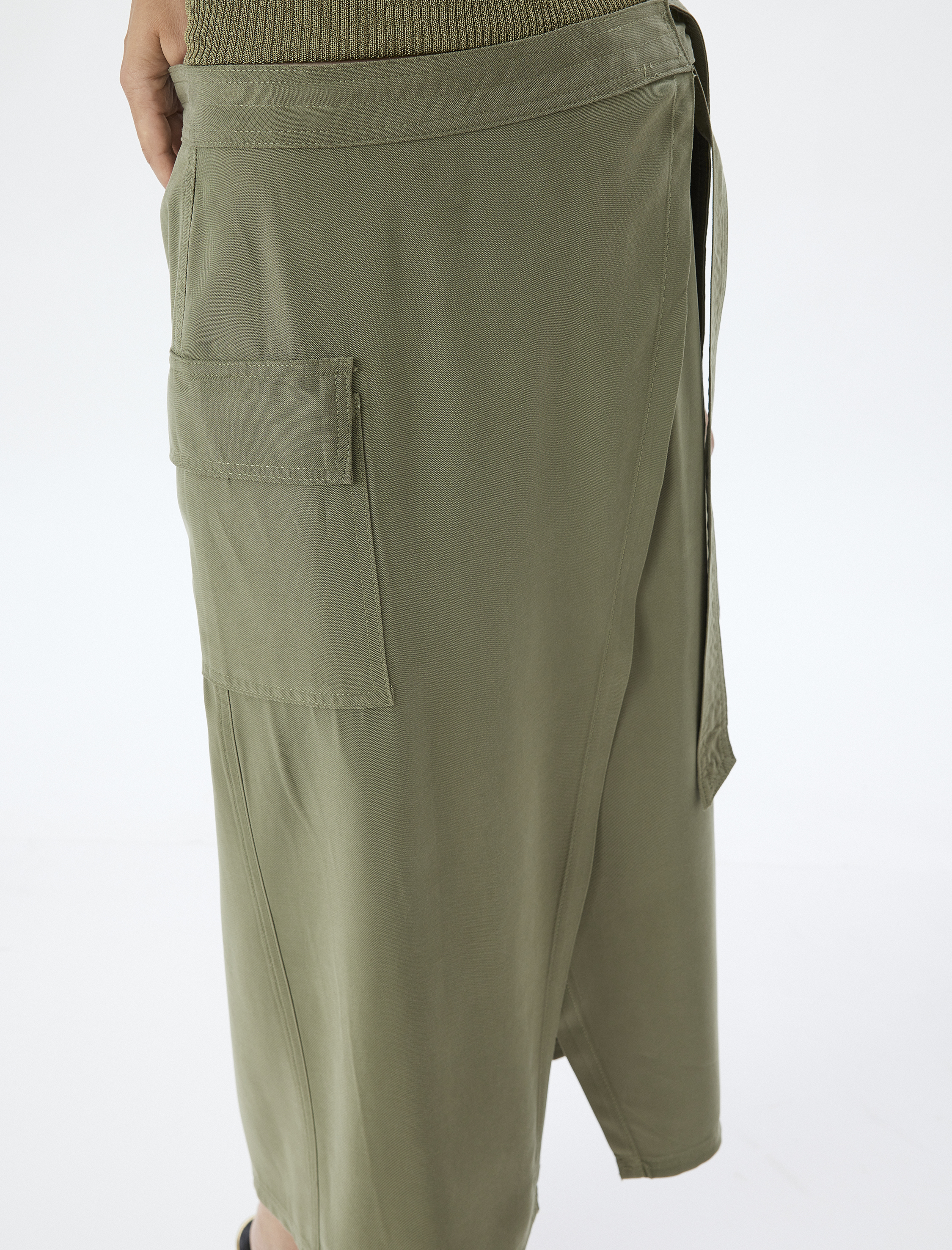   Modal Kruvaze Etek Yandan Bağlamalı Yüksek Bel Midi Boy