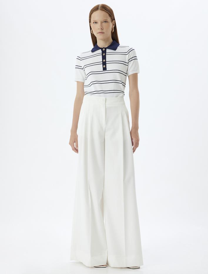  Polo Yaka Triko Kazak Kısa Kollu Gold Düğme Detaylı