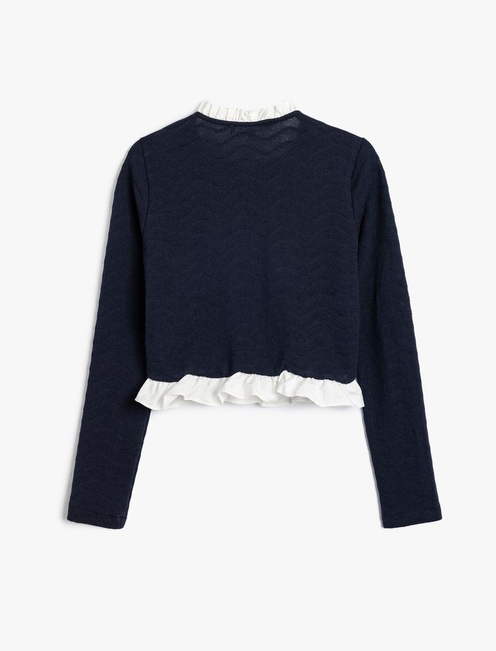  Hırka Dik Yaka Fırfır Detaylı Düğmeli Uzun Kollu