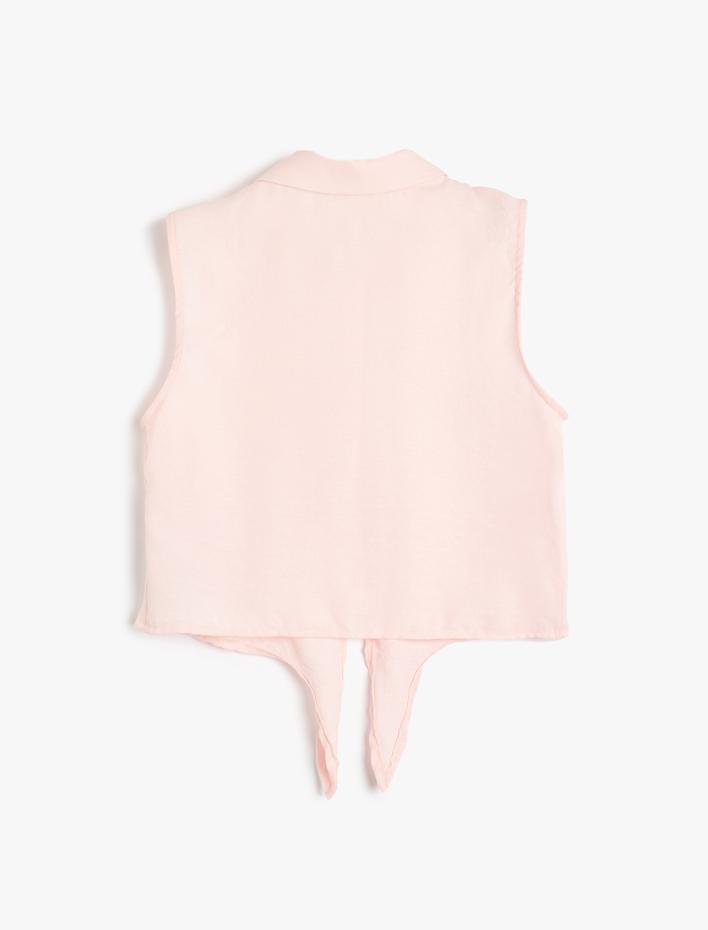 Kız Çocuk Kolsuz Gömlek Belden Bağlamalı Cep Detaylı