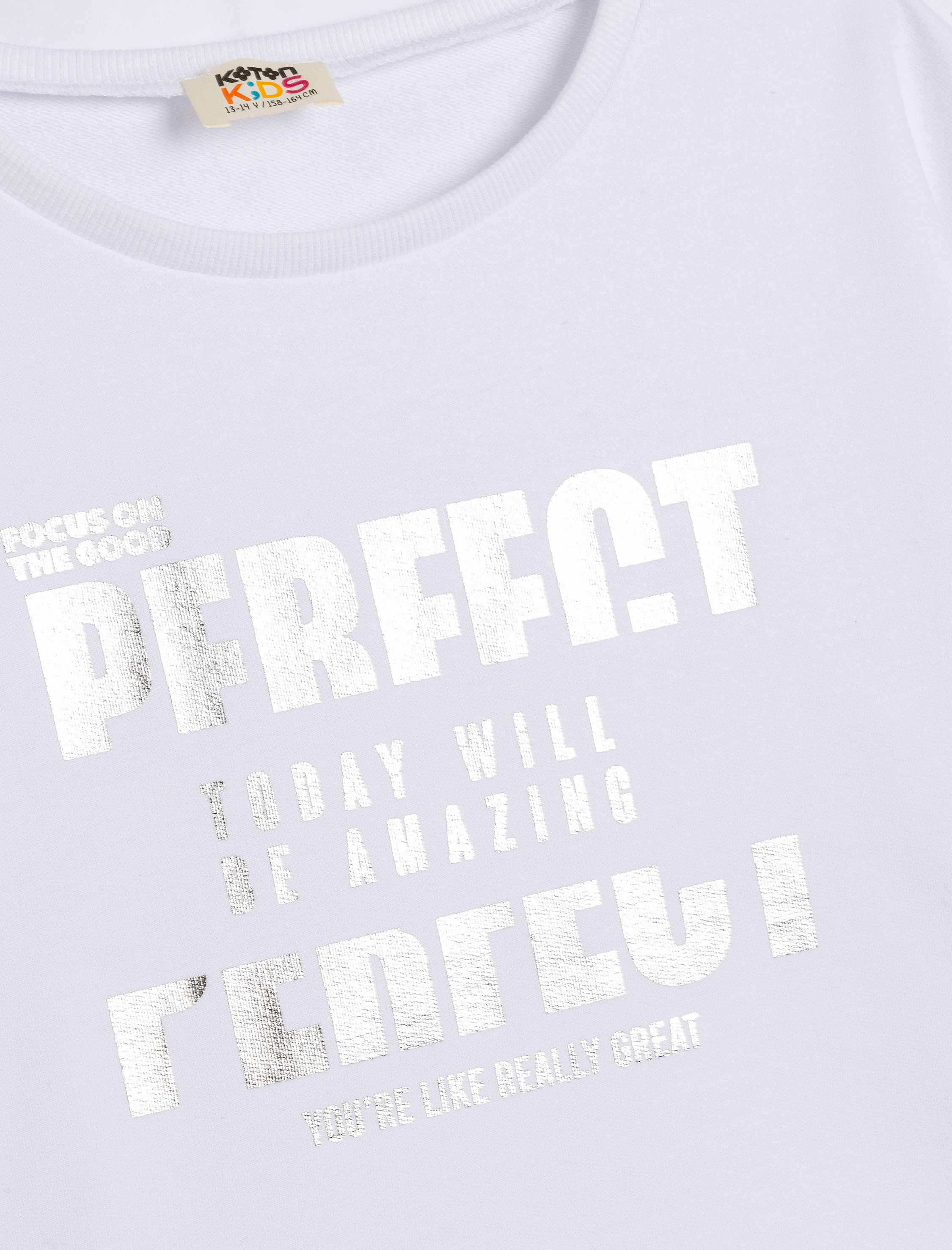  Kız Çocuk Slogan Baskılı Oversize Bisiklet Yaka Pamuklu Tişört