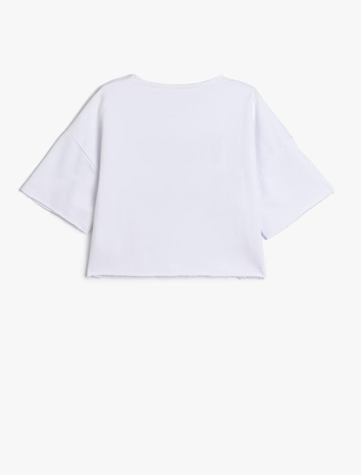 Kız Çocuk Slogan Baskılı Oversize Bisiklet Yaka Pamuklu Tişört