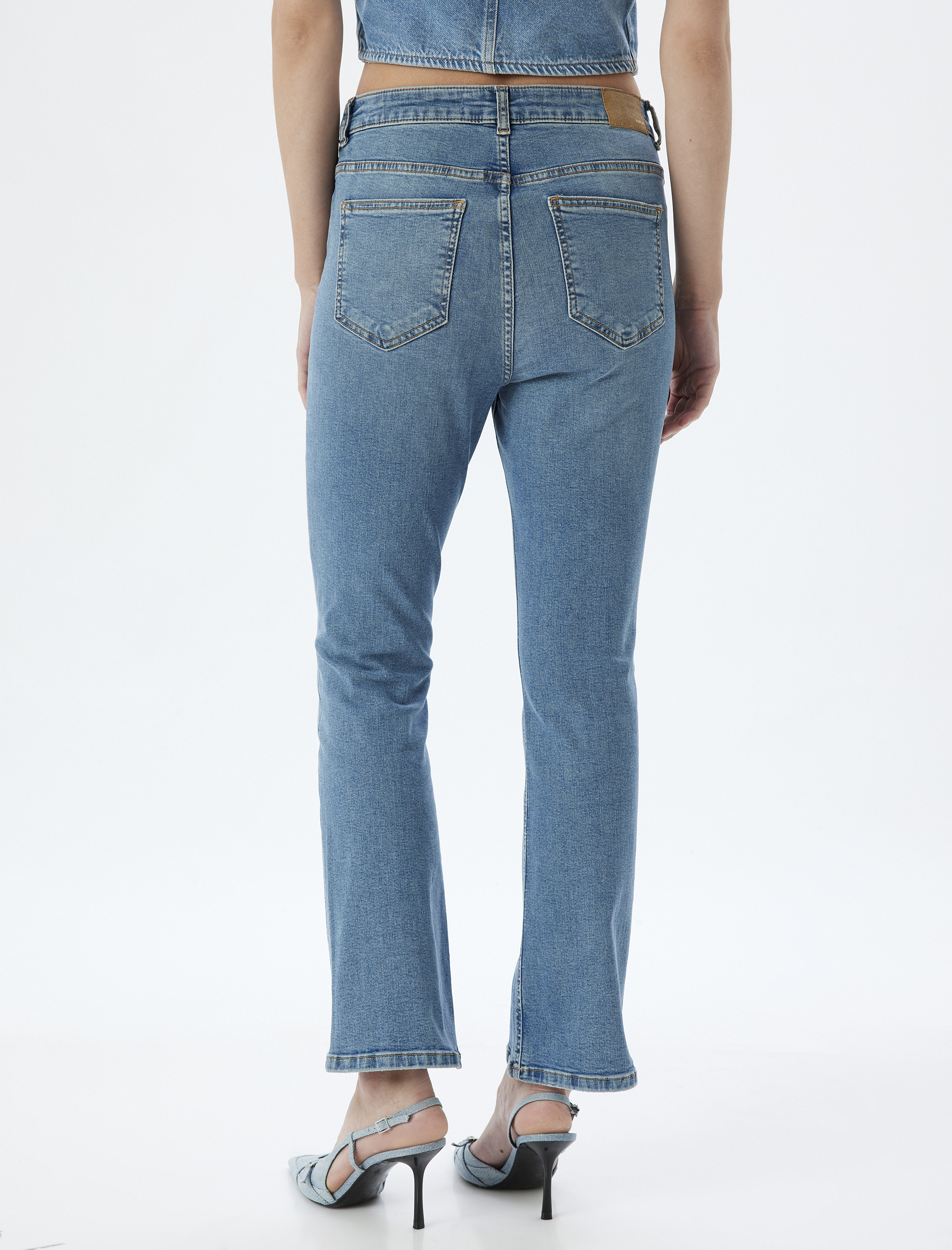   İspanyol Paça Denim Pantolon Düğmeli Pamuklu - Flare Jean