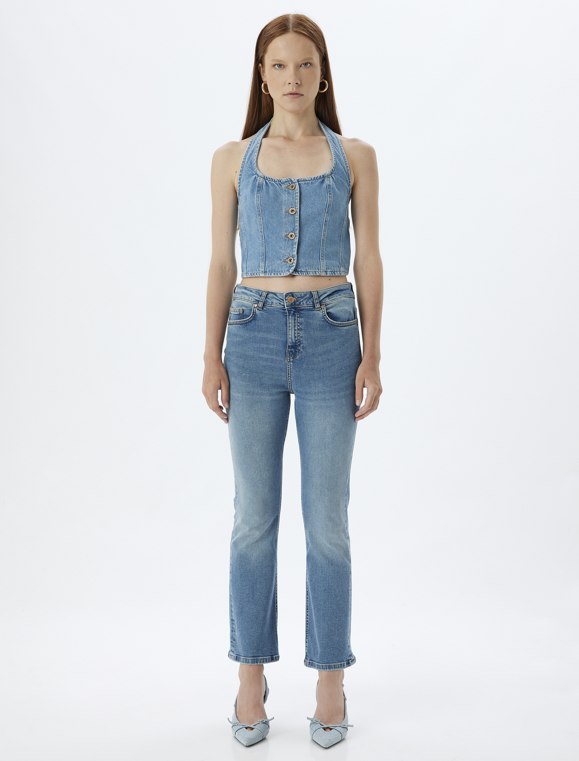   İspanyol Paça Denim Pantolon Düğmeli Pamuklu - Flare Jean