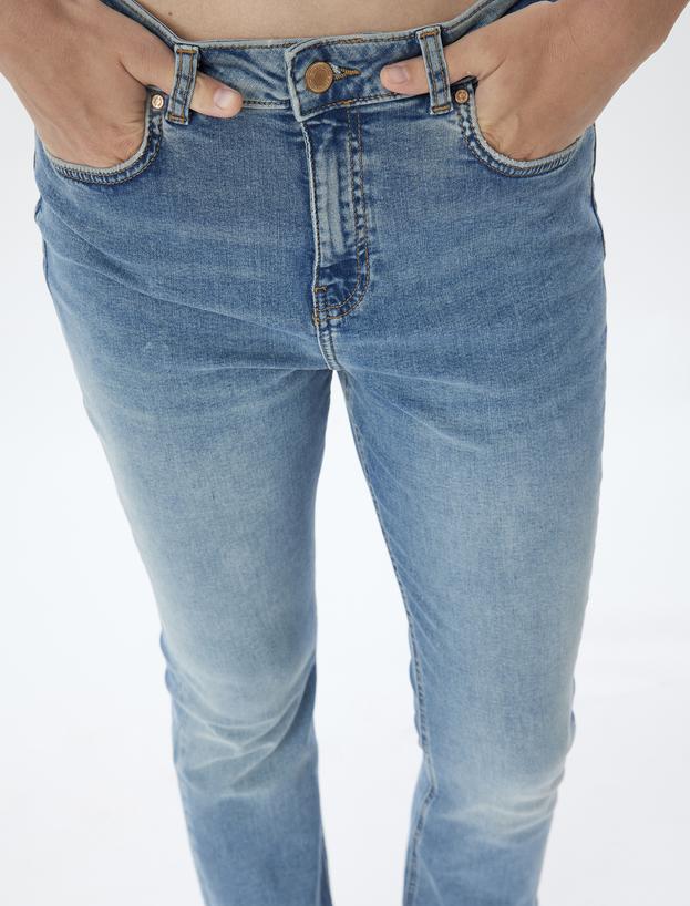 İspanyol Paça Kot Pantolon Skinny Fit Düğmeli Pamuklu - Kick Flare Jean_4