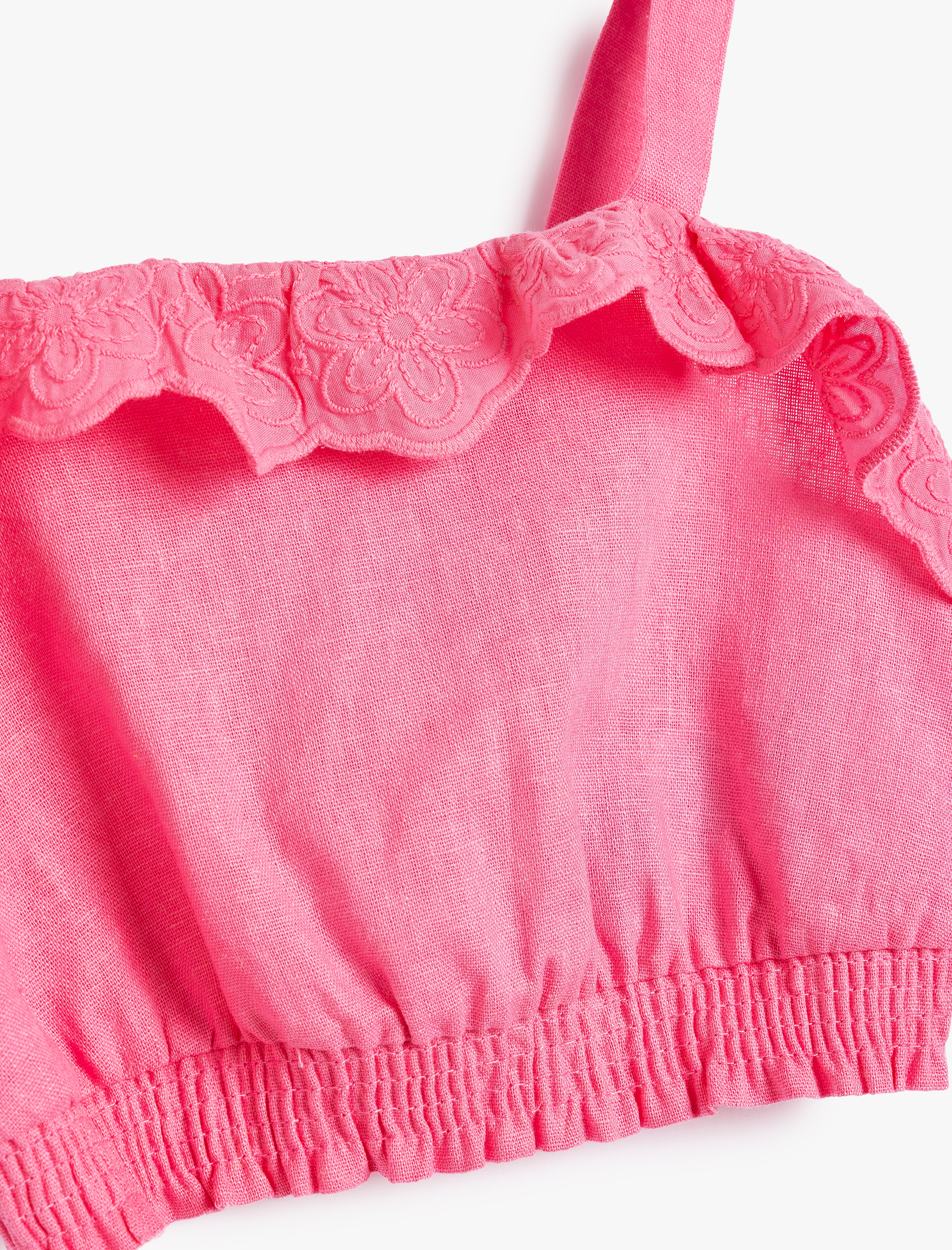  Kız Bebek Crop Keten Bluz Askılı Fırfır Detaylı