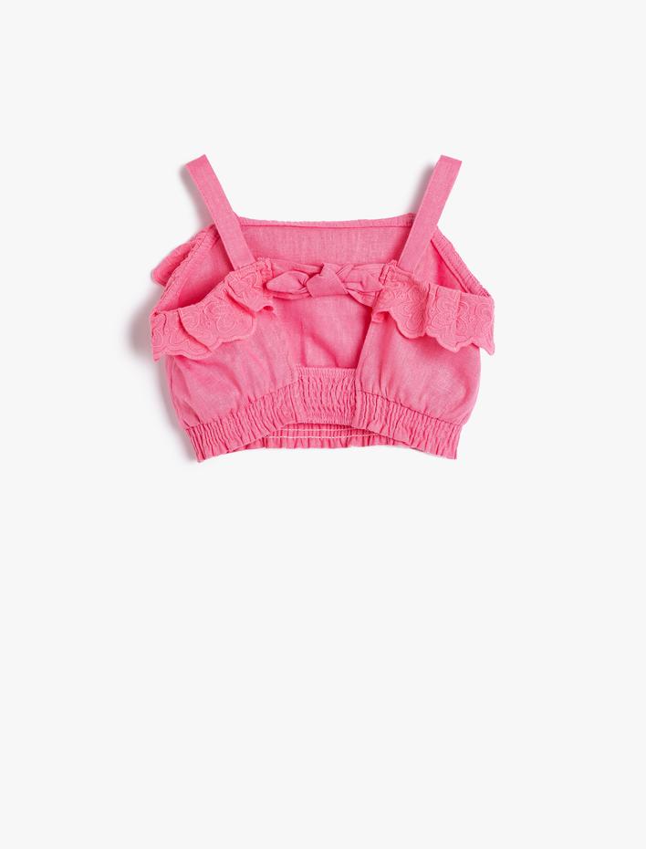 Kız Bebek Crop Keten Bluz Askılı Fırfır Detaylı