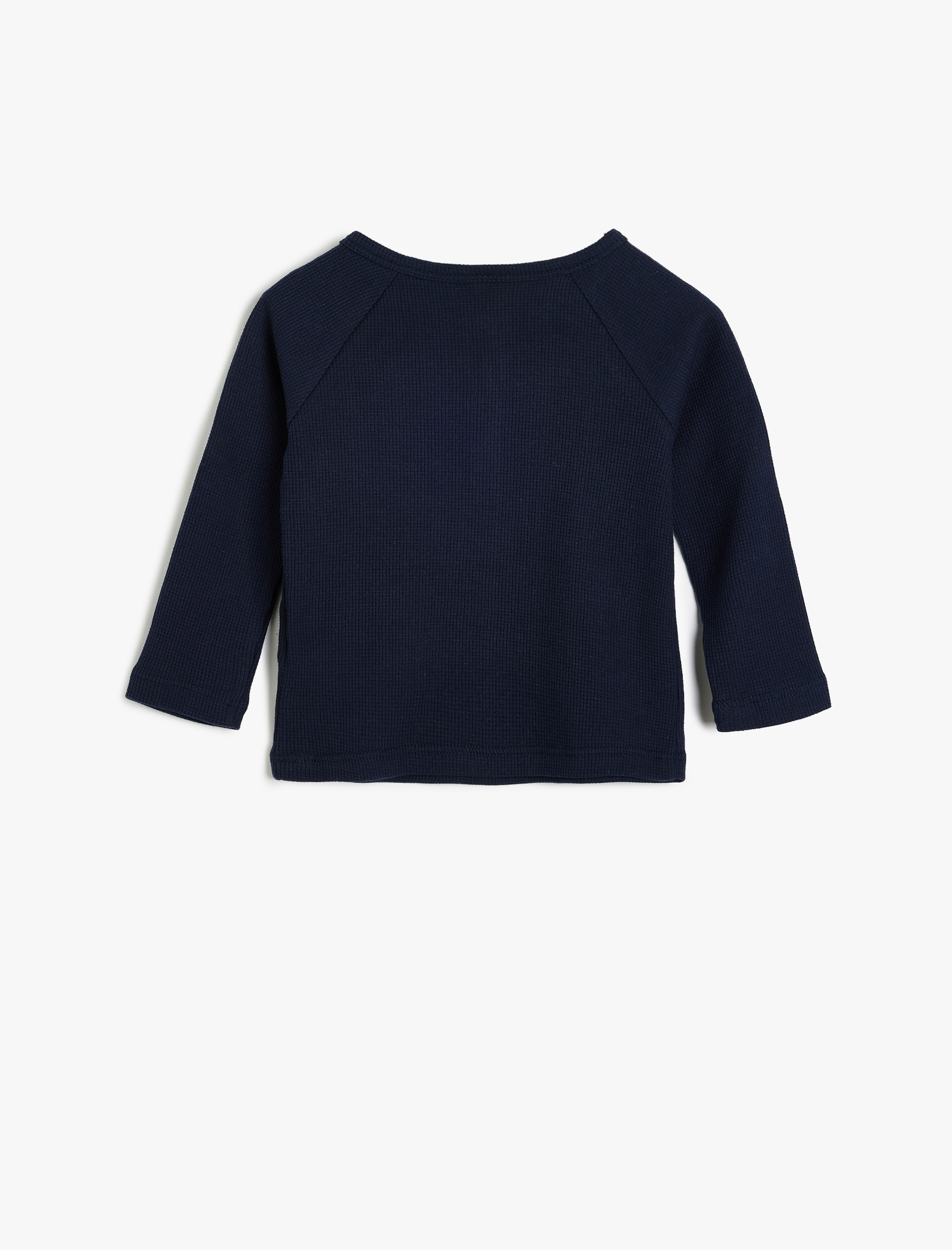  Erkek Bebek Tişört Uzun Kollu Bisiklet Yaka Dokulu Düğme Detaylı Pamuklu