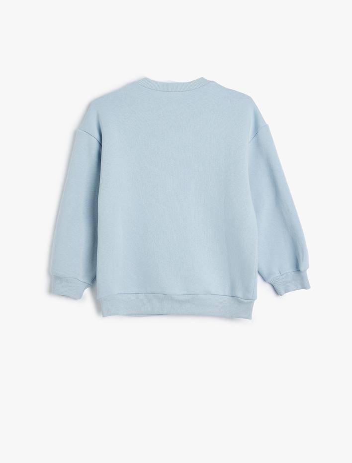 Kız Çocuk Sweatshirt Çiçek Baskılı Uzun Kollu Bisiklet Yaka Şardonlu