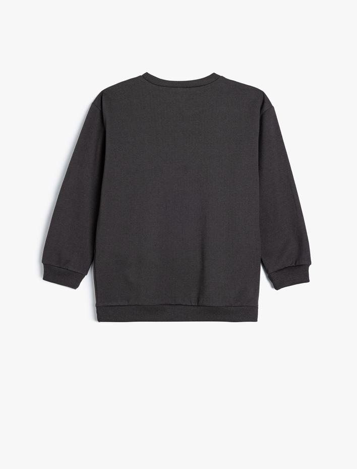 Erkek Çocuk Kuru Kafa Baskılı Uzun Kollu Bisiklet Yaka Şardonlu Sweatshirt