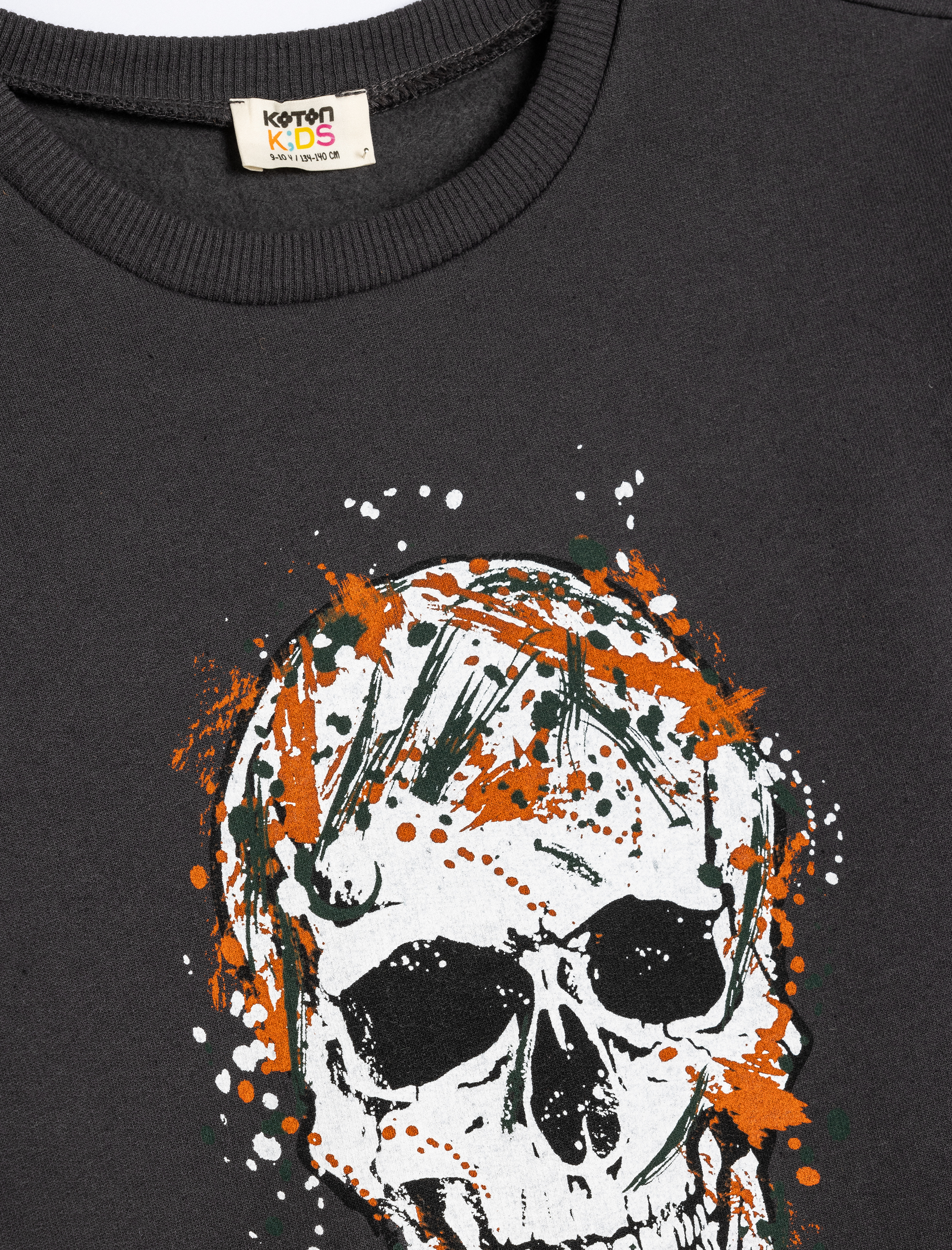  Erkek Çocuk Kuru Kafa Baskılı Uzun Kollu Bisiklet Yaka Şardonlu Sweatshirt