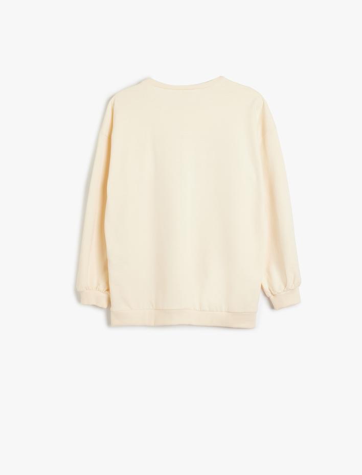 Kız Çocuk Sweatshirt Uzun Kollu Bisiklet Yaka Baskılı Pamuklu Şardonlu