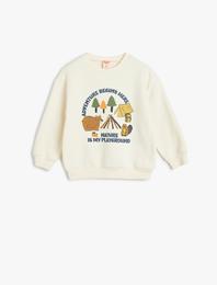 Sweatshirt Bisiklet Yaka Uzun Kollu Kamp Baskı Detaylı