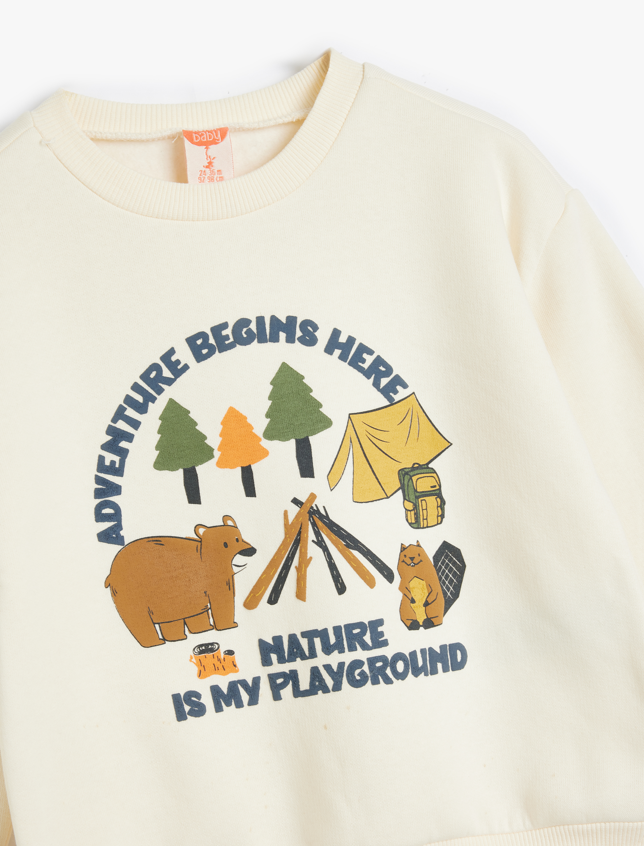  Erkek Bebek Sweatshirt Bisiklet Yaka Uzun Kollu Kamp Baskı Detaylı Şardonlu