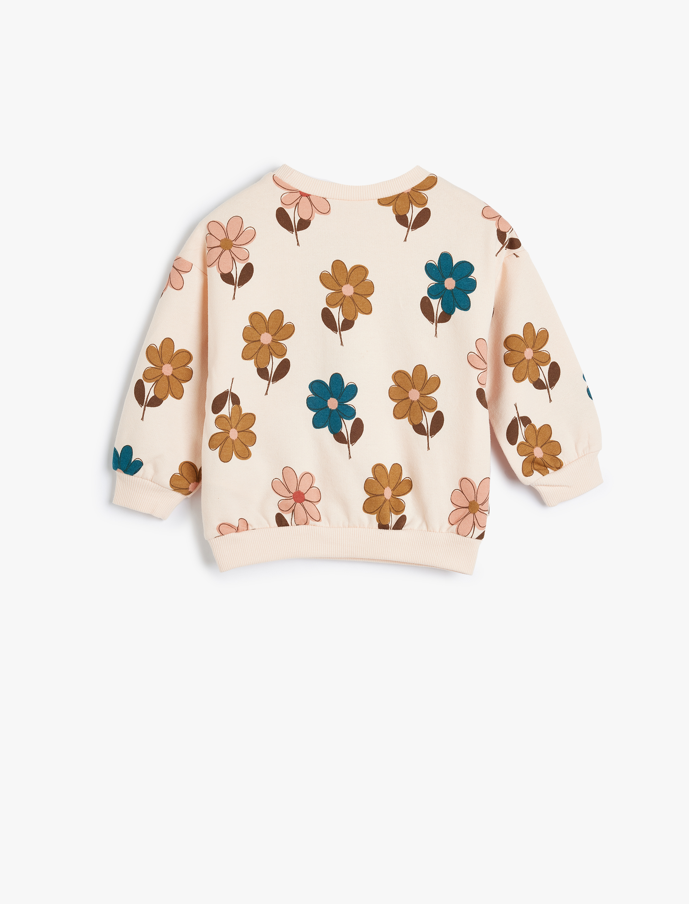  Kız Bebek Sweatshirt Çiçek Baskılı Uzun Kollu Bisiklet Yaka Pamuklu Şardonlu