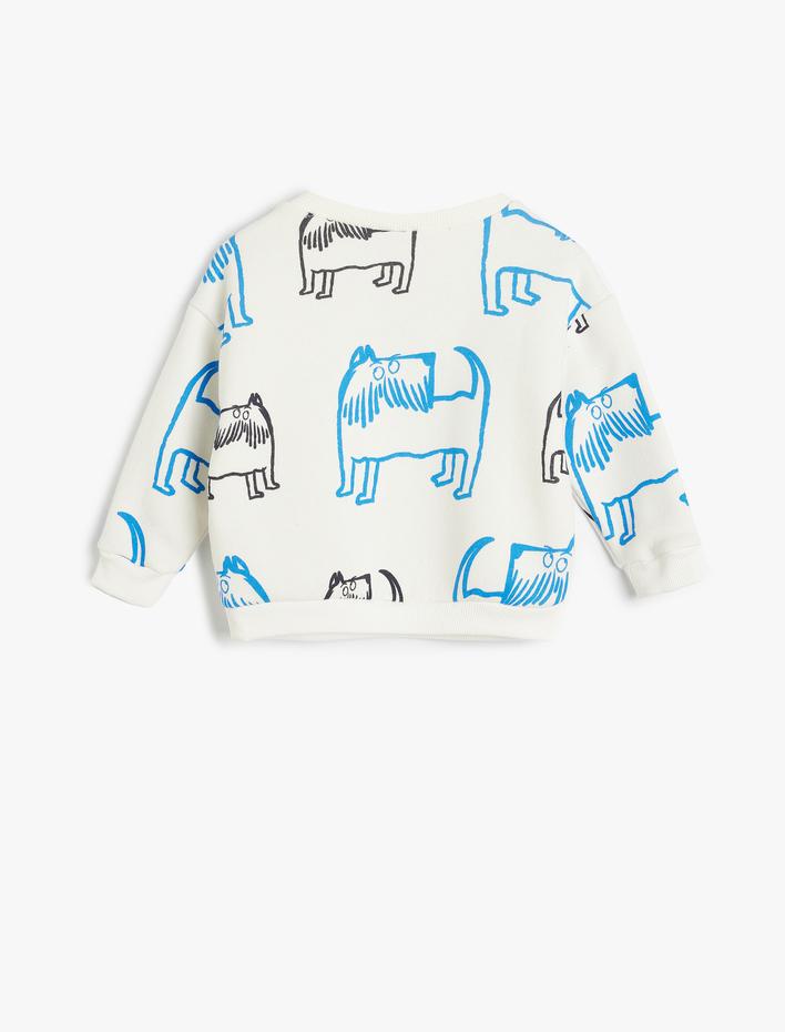 Erkek Bebek Sweatshirt Bisiklet Yaka Köpek Baskılı Uzun Kollu Pamuklu Şardonlu