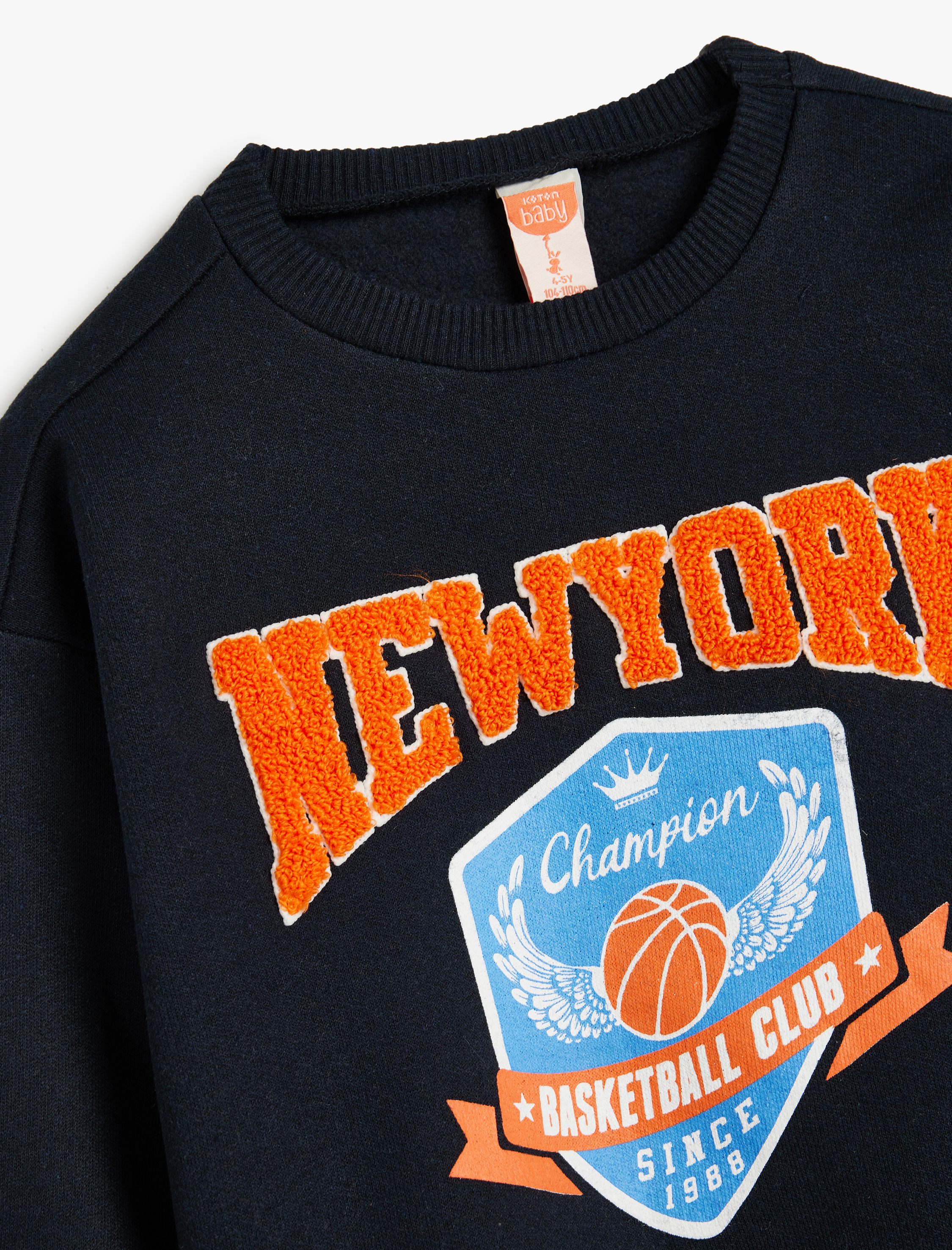  Erkek Bebek Basketbol Baskılı Bisiklet Yaka Uzun Kollu Pamuklu Şardonlu Sweatshirt